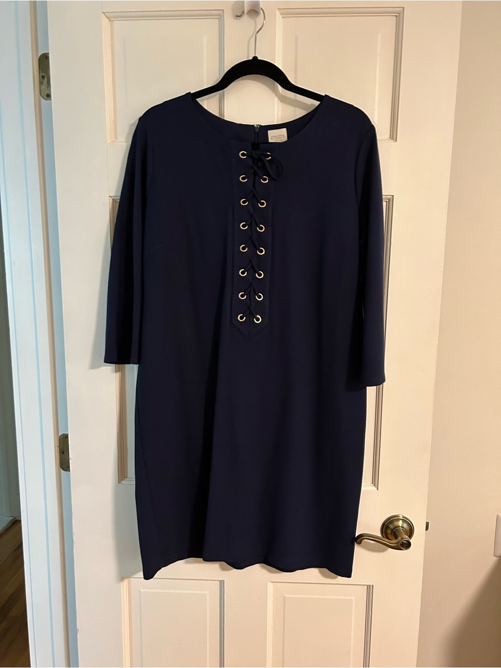 Chico's Navy Lace-Up Shift Dress